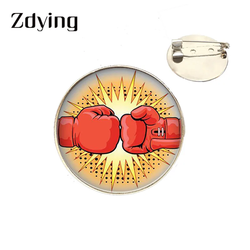 

Zdying Boxing Gloves Brooches Glass Photo Cabochon Badge I love Boxing Jewelry For Clothing Bags Accessories Brooch Pins BX013