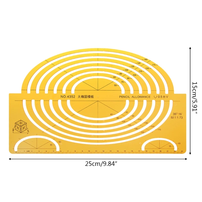 K смоляные Эллипсы шаблоны для рисования большая изометрическая линейка, измерительный инструмент для студентов - Цвет: 5AC1100498