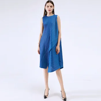 

SuperAen 2020 Summer New Solid O Neck Sleeveless Irregular Patchwork Loose Midi Dress for Women