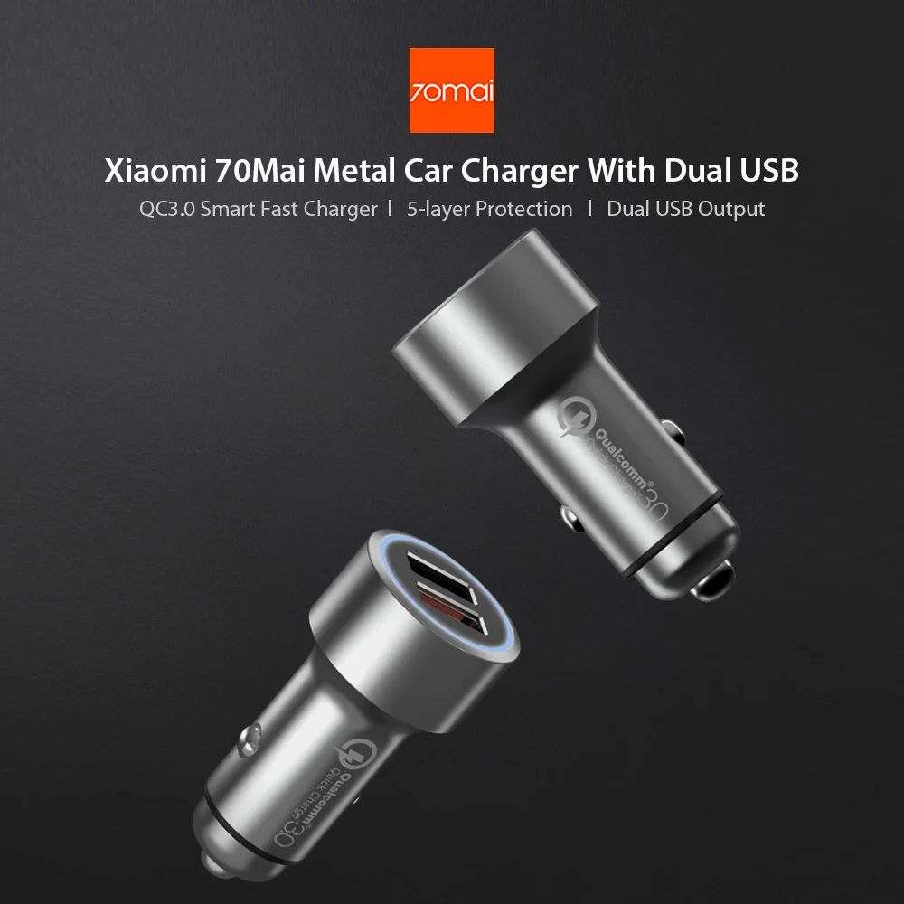 Xiaomi 70mai Quick Charge3.0 двойной зарядное устройство USB для huawei samsung s10 для Iphone 5 6 7 8 70 mai автомобильное быстрое зарядное устройство