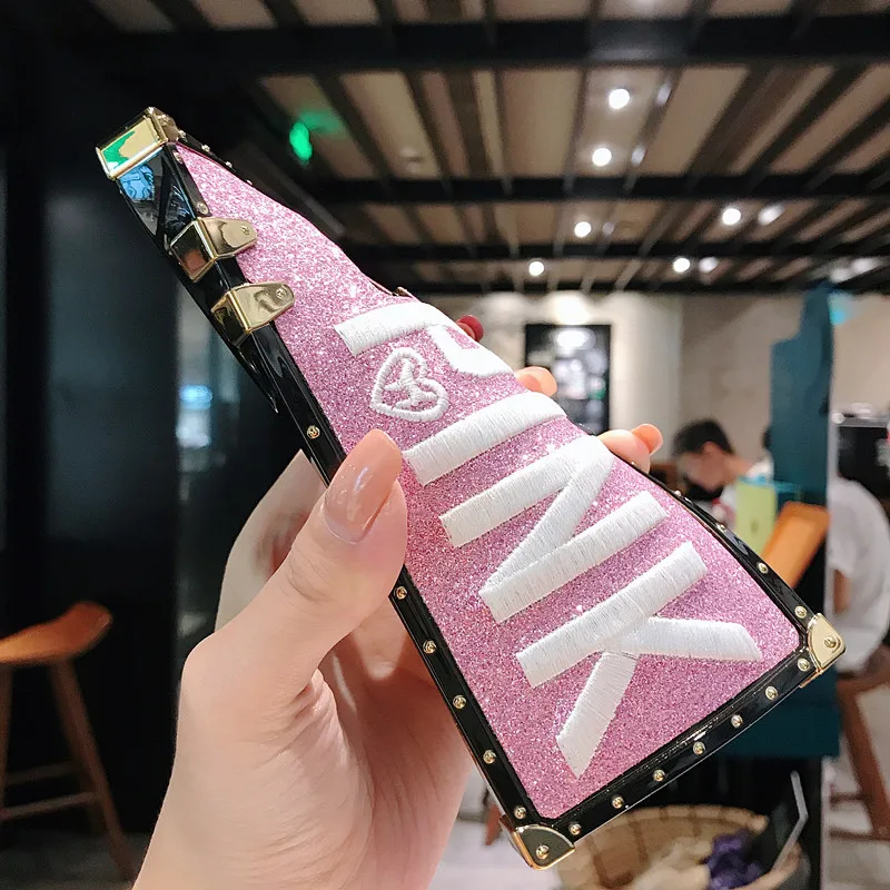 Роскошный вышитый 3D Розовый чехол с буквами для iPhone 11 Pro Max 7 8 Plus X XR XS MAX Flash квадратный чехол для телефона для samsung Note 10 S8
