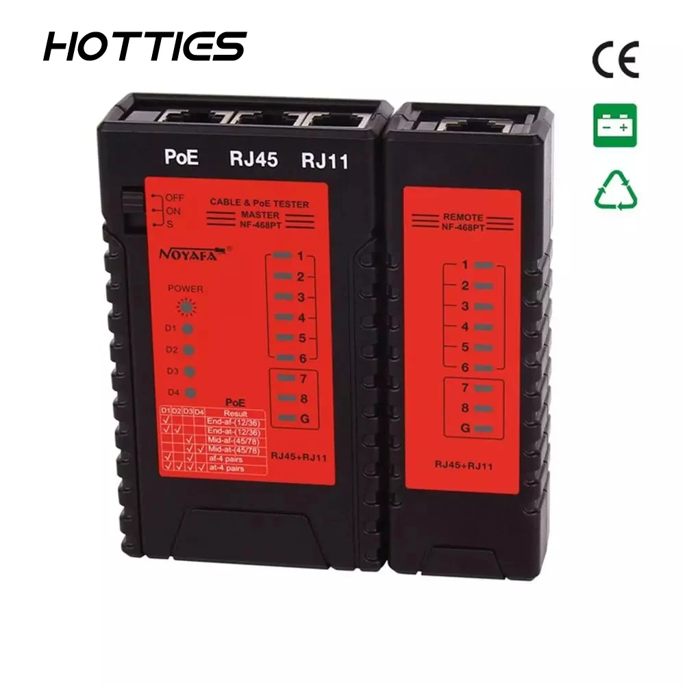 

NOYAFA NF-468PT POE Tester Detector POE Standard LAN Network Cable Tester RJ11 RJ45 Detector Testing Tool with LED Light