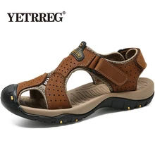 Новая брендовая Летняя мужская обувь модные пляжные сандалии мужские сандалии из натуральной кожи уличные повседневные Нескользящие кроссовки, большие размеры 38-48