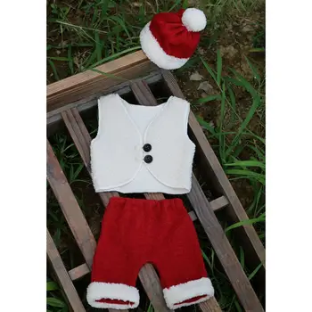 

Newborn Photography Props Outfits Baby Clothes Boys Girls Christmas Cartoon Santa Shorts+Vest+Hat Set