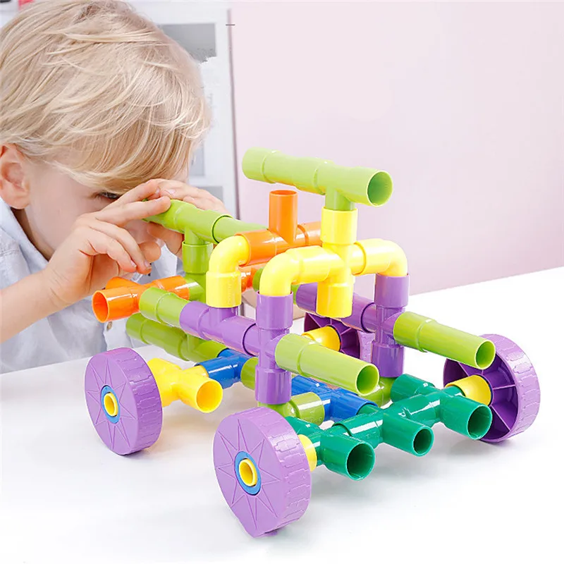 Трубчатые замки, набор игрушек, водопроводные заглушки для строительства, блокировка, Обучающие сенсорные детские игрушки, набор с колесами для детей, Монтессори