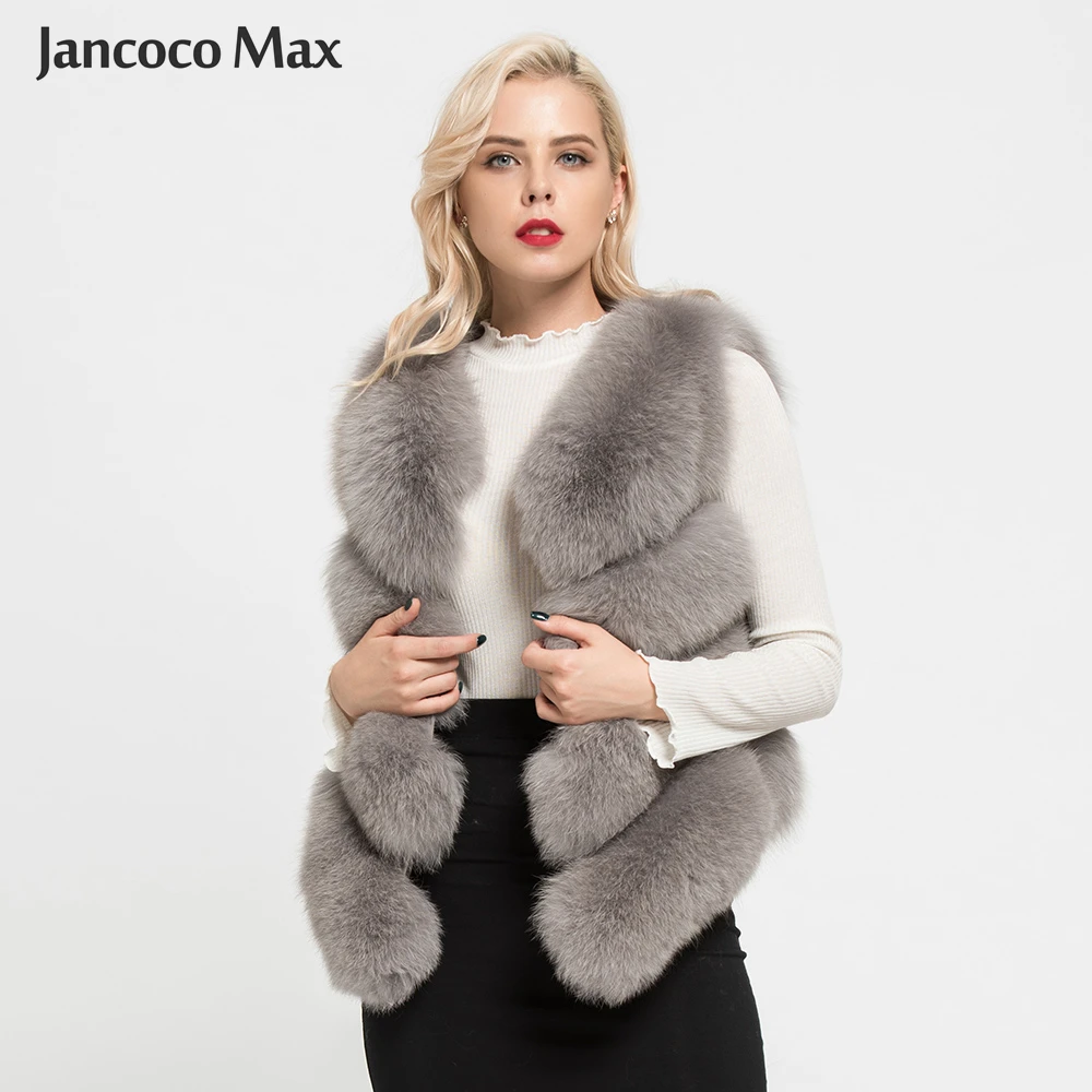 Jancoco Max 12 цветов топ мягкий толстый натуральный Лисий мех жилет 4 ряда женская