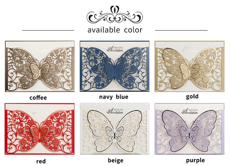 50pcs Butterfly Elegant Laser Cut Wedding Invitation Card Business Greeting Card Customized Wedding Decoration Party Supplies