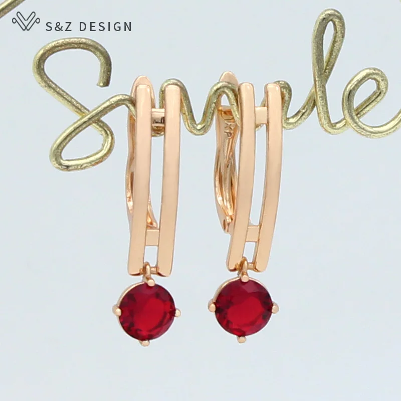 S&Z DESIGN New Fashion Round Cubic Zirconia Dangle Earrings For Women Wedding Gold Color Jewelry Gift