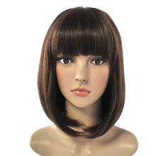 Короткий боб парик прямые синтетические волосы парики с челкой коричневый цвет для женщин на каждый день партии костюм парики Термостойкое волокно