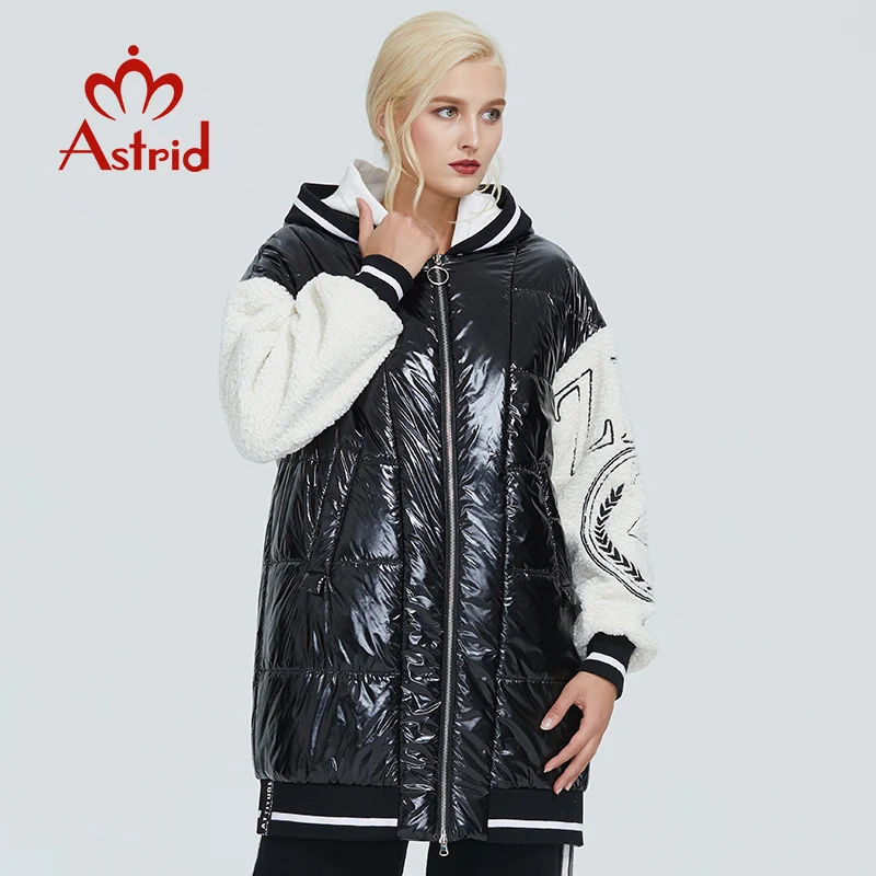 

2019 Astrid winter jacket women black and white contrast color thick cotton clothing leisure warm coat women parka ZR-3006
