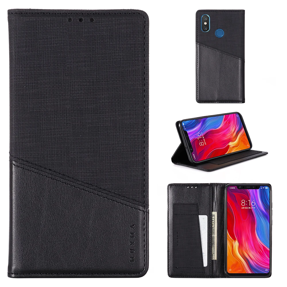 Кожаный чехол с откидной крышкой для mi 7A K20 Note 6 Pro Note 7 5 Pro для Xiaomi mi 6X8 9 Max 2 Pocophone F1 Чехол-кошелек с подставкой для карт - Цвет: Black