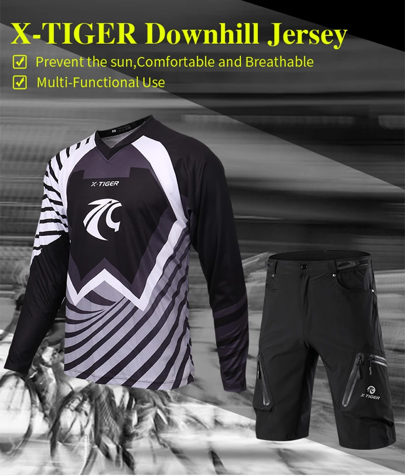 X-Tiger Long Sleeve Downhill Jerseys Set Quick-Dry Summer MTB Bike Cycling Shorts Downhill Cycling Jerseys Autumn Bike DH Shirt