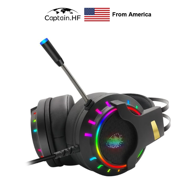

US Captain K3 RGB Light Gaming Headset uses a Lightweight Durable Metal Frame with Built in LED Lights, 7.1 Wired Headphones