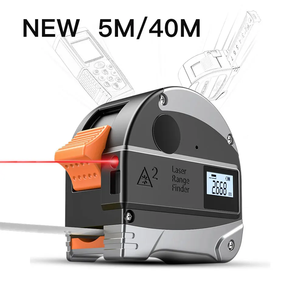 5m 40m Мини лазерный дальномер Рулетка 5 m/30 m/FT/IN usb зарядка Высокоточный цифровой лазерный измеритель портативный измерительный инструмент - Цвет: 5m 40m