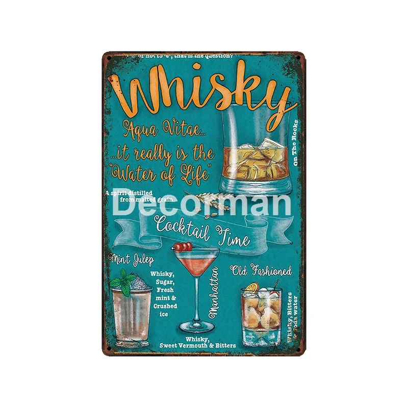 [DecorMan] бренди, виски, чай со льдом, Коктейльная VODCA RUM PROSECCO, холодное пиво, на заказ, роспись, бар, настенная доска, декор LT-2033 - Цвет: GLA-6152