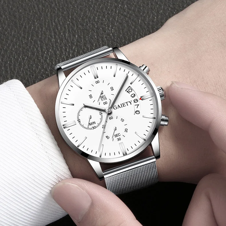 627 Silver White Лидер продаж, мужские часы, модные спортивные часы из нержавеющей стали, кожаный чехол, кварцевые деловые наручные часы, Прямая поставка - Цвет: 627 Silver White