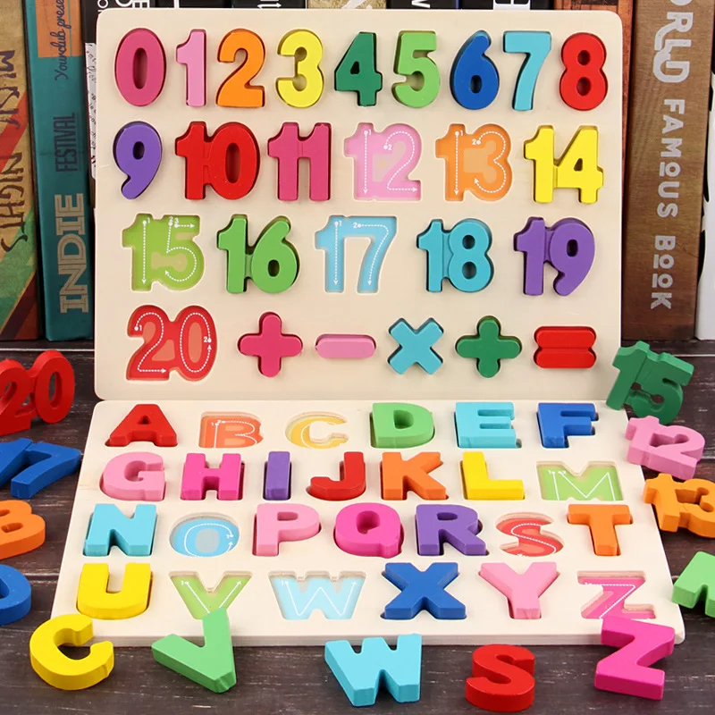 ABC Puzzle numérique jouets en bois apprentissage précoce Puzzle lettre Alphabet numéro Puzzle préscolaire éducatif bébé jouets pour enfants