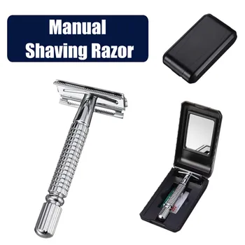 

Men Shaver Steel Handle Razor Safety Razors Shaver Double Edges Manual Shavers With Portable Case 1 Razor +1 Blade