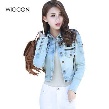 

Autumn Patchwork Denim Jackets Women Vintage Casual Basic Coat Female Slim Jean jacket Women England Style Bomber Jackets WICCON