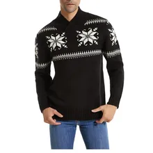 Мужской осенне-зимний Повседневный классический этнический цветочный принт с v-образным вырезом, футболка с длинными рукавами, вязаный свитер, топ, пуловер, мужская одежда