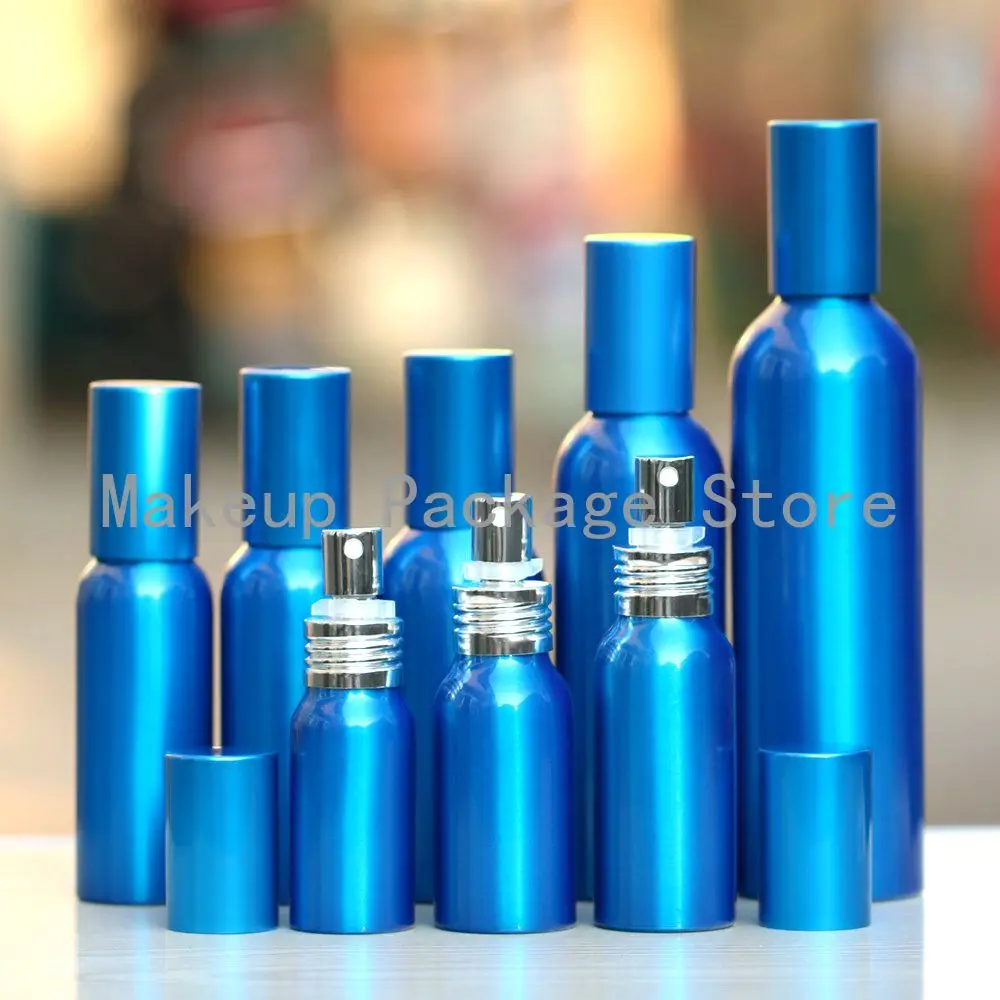 

1-2pcs 30-500ml blue Aluminum empty spray bottle blue cap Fine Mist Refill/silver sprayer cosmetic jar Sample subpackage travel