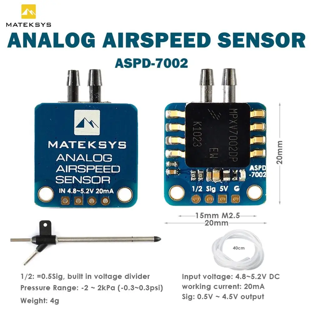 Matek System Mateksys аналоговые скорости полета Сенсор ASPD-7002 для Радиоуправляемый гоночный Дрон с видом от первого лица рамка F405 F722 F411 F765 крыло