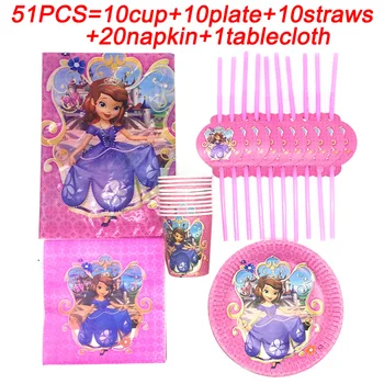 

51pcs Disney Princess Party Supplies Sofia Straws Plates Cups Napkin Kids Girl Birthday Decorations Party Tablecloth Baby Shower