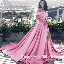 Розовое атласное женское вечернее платье со шлейфом для выпускного вечера с разрезом vestido formatura