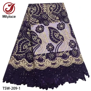 

French Lace Embroidery Fabrics with Rhinestones Beautiful Guipure Cord Lace 5 Yards Tulle Lace for Nigerian Wedding TSW-209