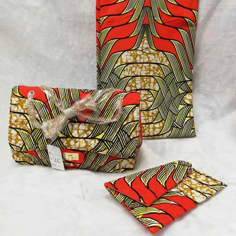 

New design African wax bags 3 pieces/set high quality ankara printing wax fabric 6 yards real soft wax handbags for party!3s082