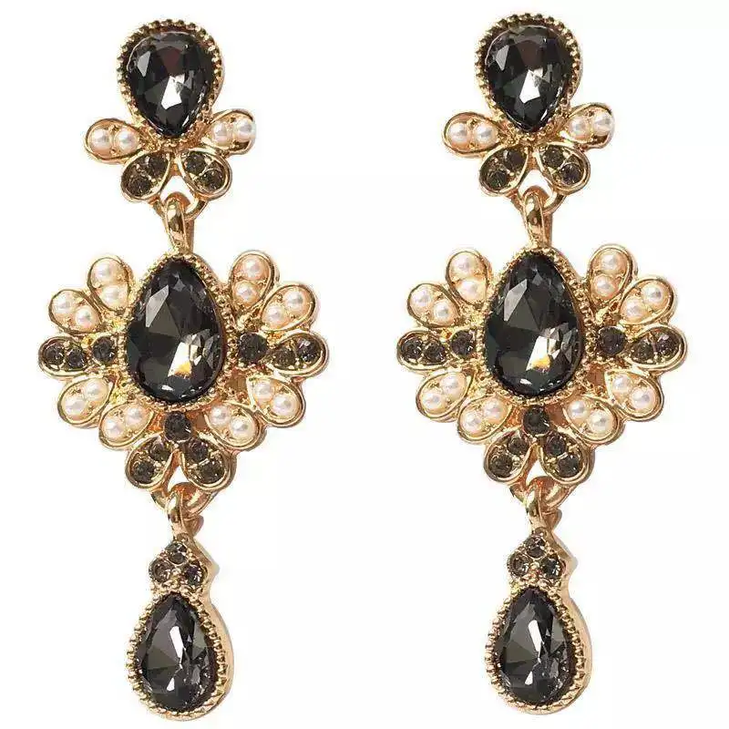 Vintage Hong Kong style court baroque water drop diamond stud earrings high-quality temperament | Украшения и аксессуары