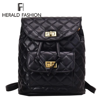 

Herald Fashion Plaid Casual Women Backpack Chain Pocket Lady Travel Backpack School Book Bag For Teenage Girls Shoulder Bag 2019