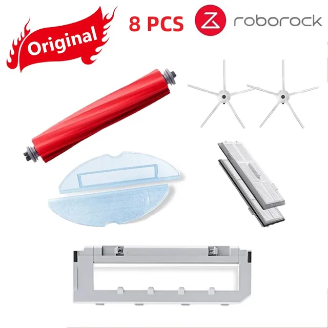 Original Roborock S7 Parts of Washable Filter Main Brush Mop Cloth Side Brush Dust Bag Bracket Robot Vacuum Cleaner Accessories White 8pcs