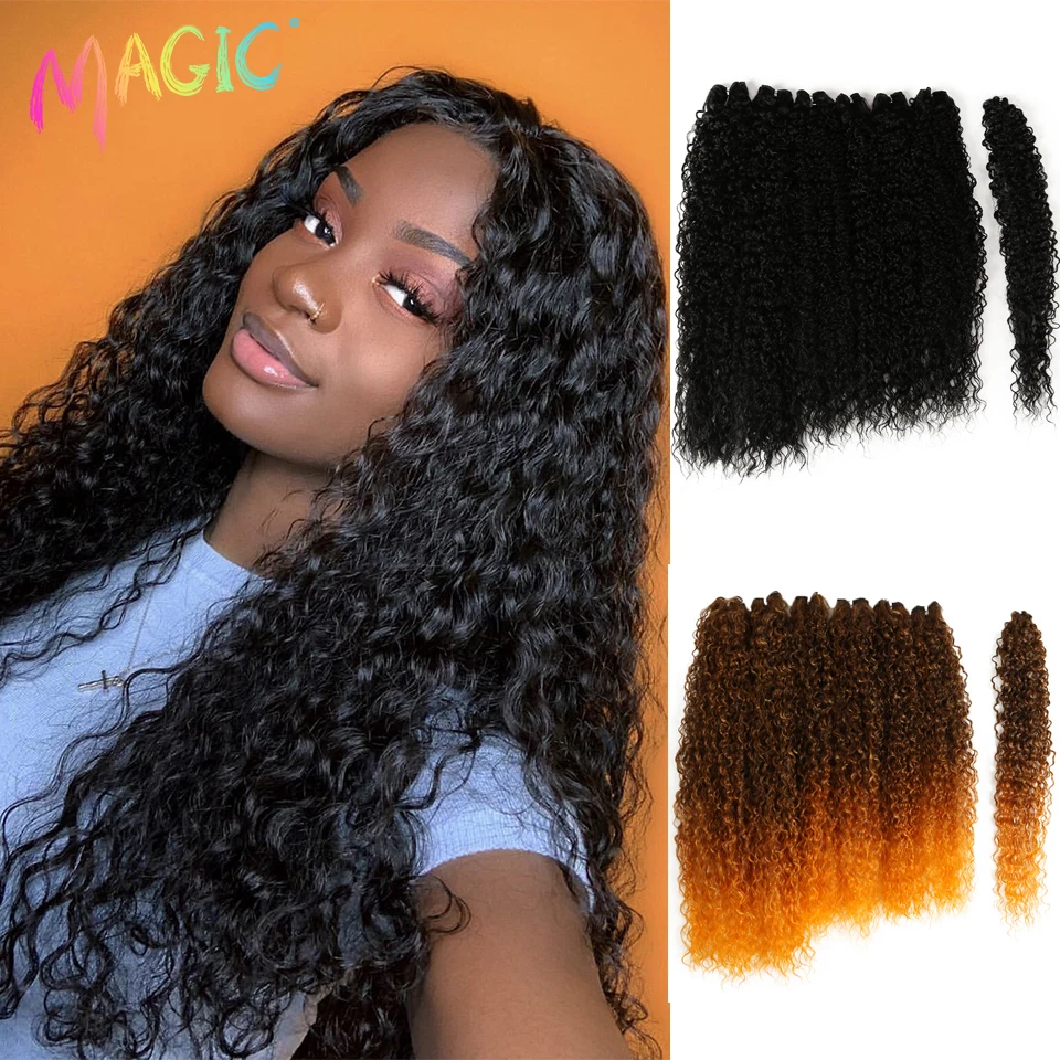 Magic 7PCS 22 24 26inches Kinky Curly Hair Bundles Black Color Tresses Synthetic Hair Extensions Curly Hair Accessories