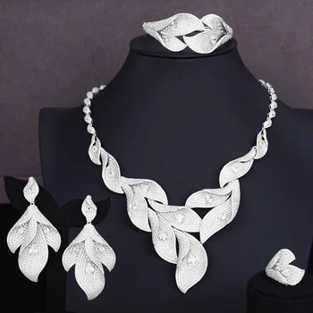 

SISCATHY Original Brand Jewelry Making Gorgeous Leaves Pendant Necklace Pendant Earrings Bangle Ring for Women Bridal Wedding