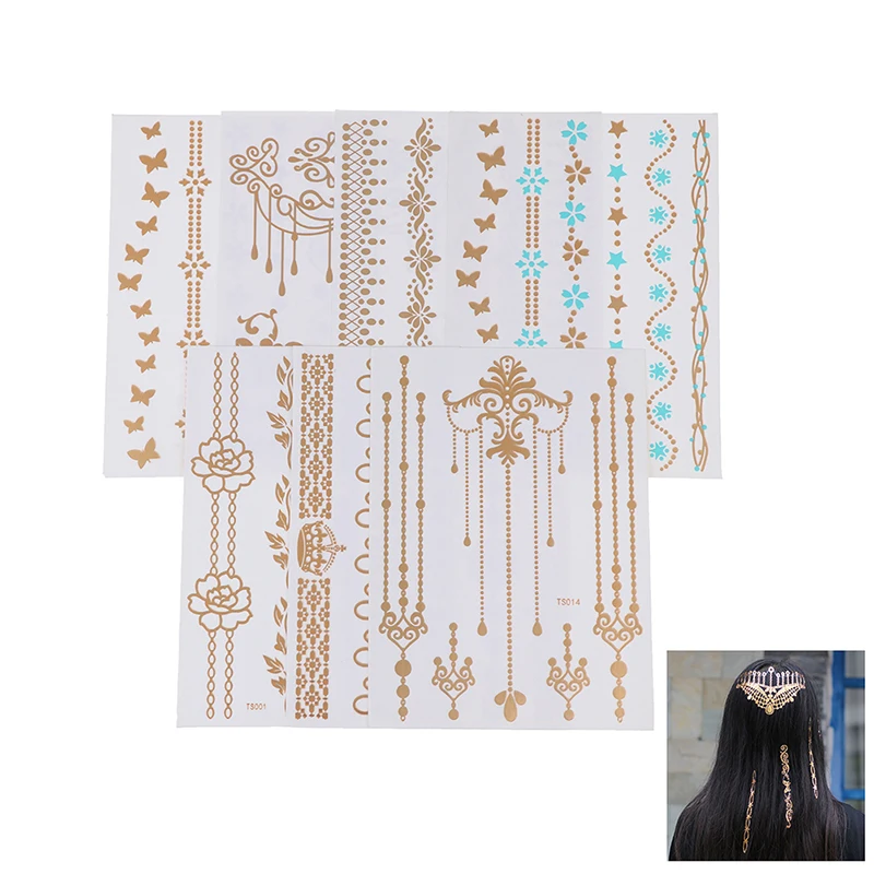 1Piece Flash Leaf Bracelet Gold Metallic Design Tattoo Temporary Sexy Women Hair Wrist Body Art Jewelry Tattoo Sticker