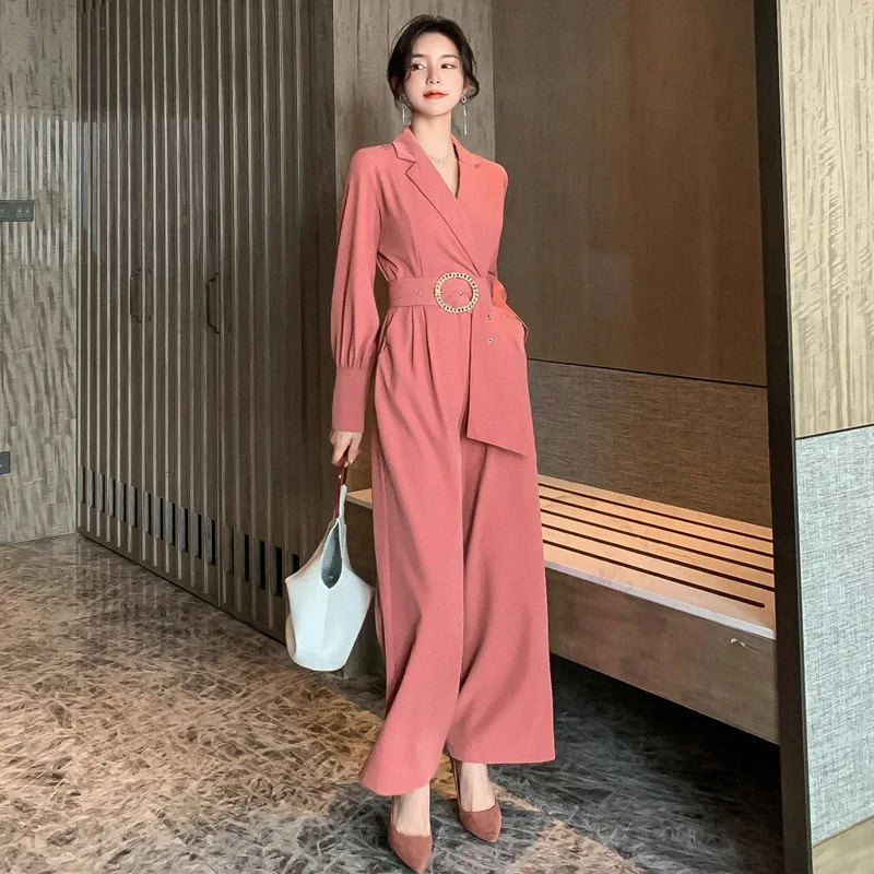 

Women Ladies Jumpsuit Full Length Wide Leg Pants Belted Waist Work OL Rompers Jumpsuits Female Casual Long Overalls