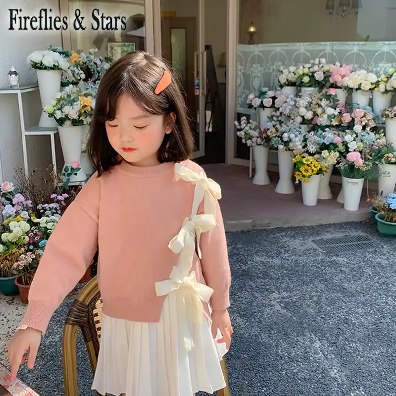 春の秋の女の子ベビーニット子供ニットトップス子供服ストリートカラフルなサイドひも2に12歳 セーター Aliexpress