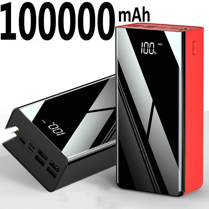 100000mAh Power Bank Full Mirror Screen Portable Fast Charger Powerbank External Battery Pack Poverbank for Xiaomi Mi iPhone 12 portable usb charger Power Bank