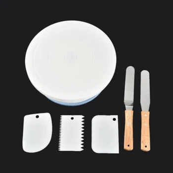 

6pcs/Set Plastic Cake Rotating Cream Base Round 10 Inch Cake Decorating Turntable Dough Knife Baking Tools Spatula Platform