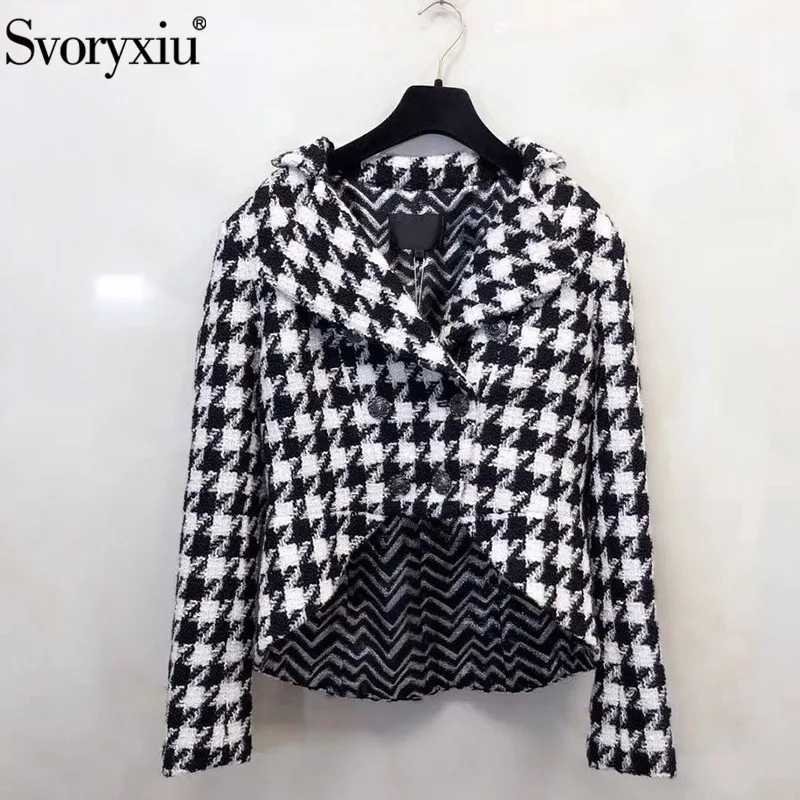 

Svoryxiu Runway Custom Autumn Winter Vintage Houndstooth Jackets Coat Women's Fashion Double-Breasted High-End Short Jackets