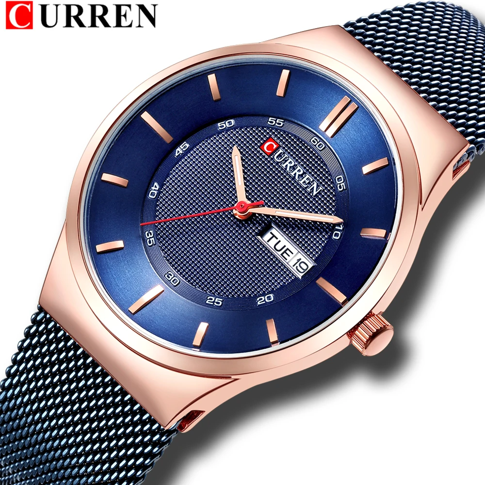 

Men Watches Brand Luxury Fashion&Casual Stainless Steel CURREN Simple Blue Waterproof Quartz Male Clock Display Week and Date