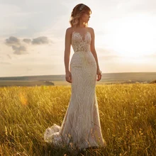 

Romantic Wedding Dress Bohemian Mermaid Bridal Gown For Bride Sleeveless Floor Length Vintage Lace Robe De Mariage Femme 2022