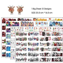 12 дизайнерские наклейки для ногтей Рождественский подарок Санта-Клауса ползунки тату смешанный череп Хэллоуин фрукты узоры наклейки для маникюра Декор