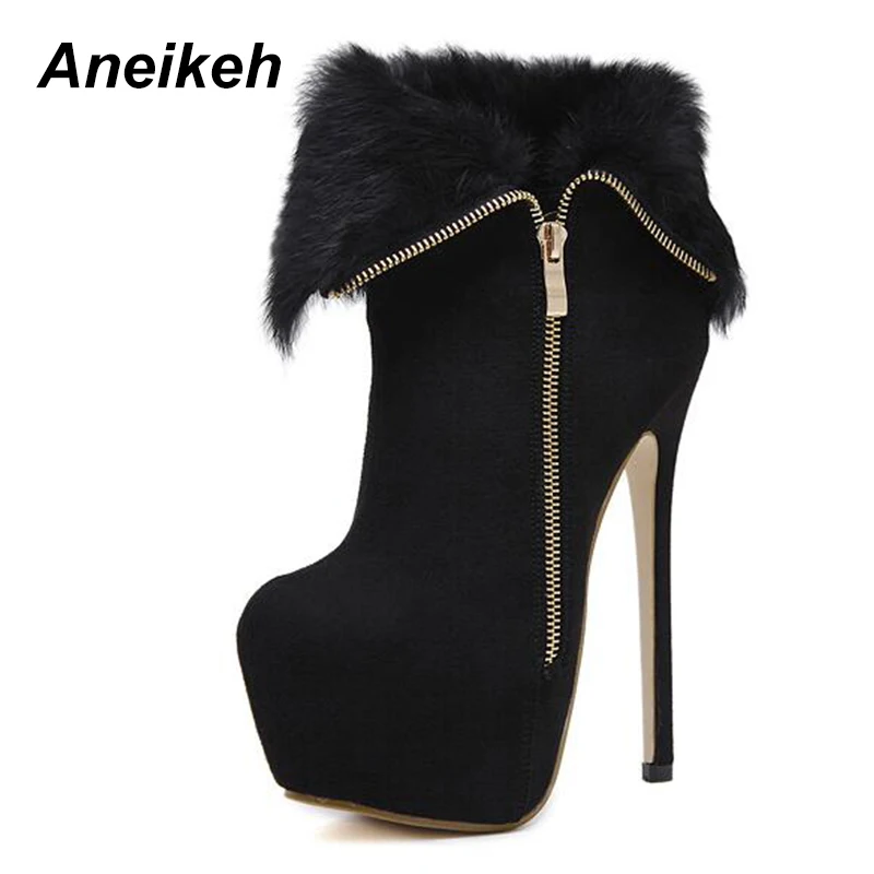 

Aneikeh Sexy High Platforms Women Turned-over Ankle Boots Punk PU Leather Motorcycle Boots Night Club Shoes Woman Thin Heel