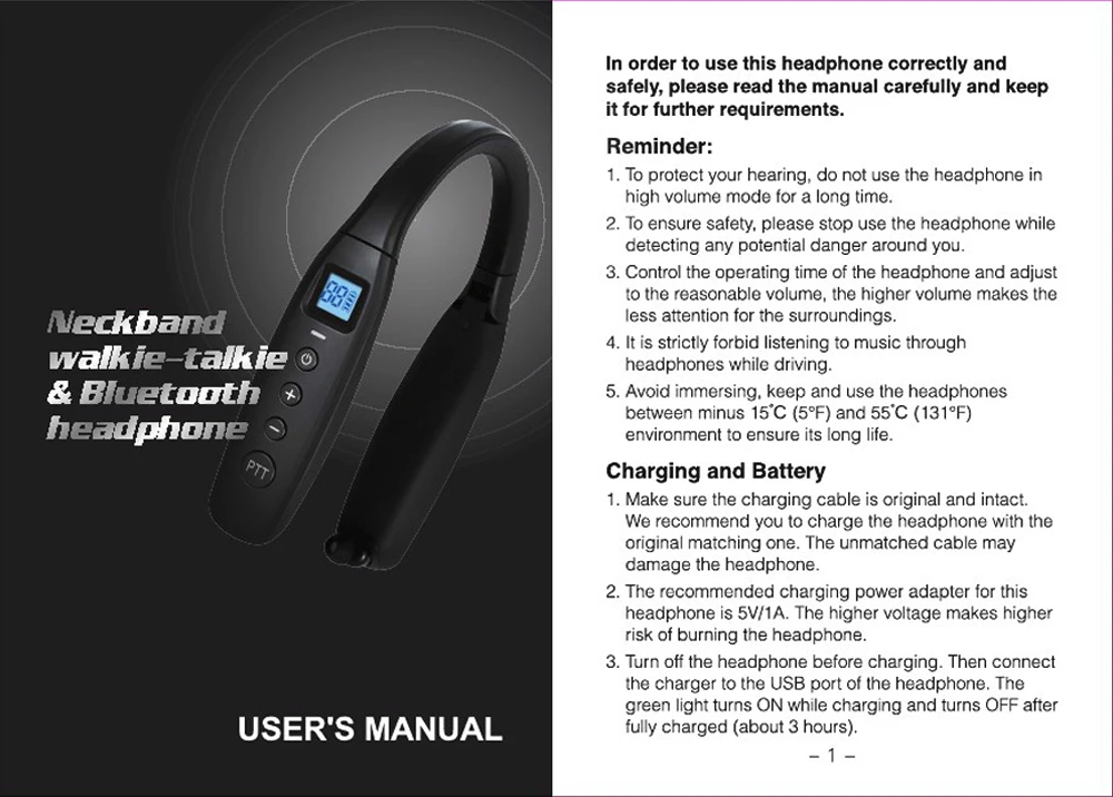 Abbree AR-669 UHF 400-470 МГц 0,5 Вт 99CH Шейная рация Bluetooth гарнитура наушники для двухстороннего радио и телефона