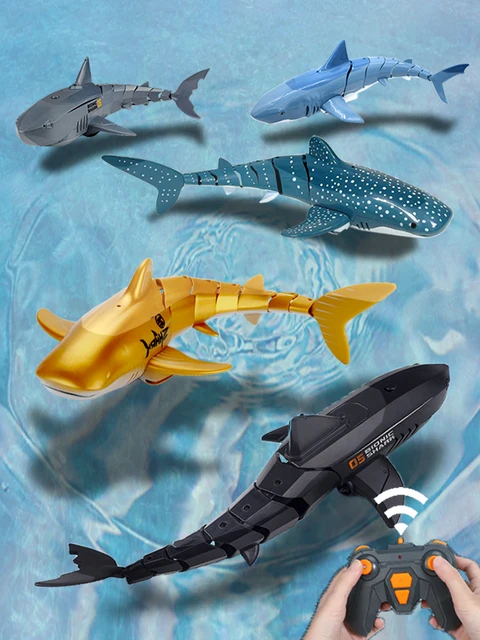 Kiztoys Requin Telecommandé, 2.4 GHz Télécommandé Requin Bateau Jouet RC  Requin Simulation Shark Speedboat, Jouet de Piscine d'eau Requin Electrique