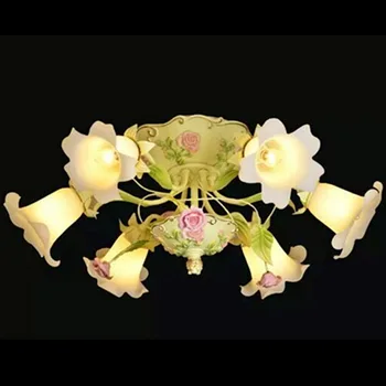 

Lampshade Living Room Ceiling Light Ceramic Flower Glass Garden Style Warm Romantic Rose Dining Room LED Bulbs Art Deco 220V AC
