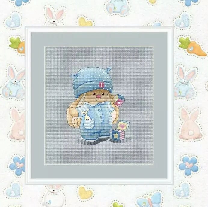 

HH Counted Cross Stitch KitBonnie Rabbit - Rabbit Playing with Building Blocks 1 Needlework For Embroidery 14ct Cross Stitch