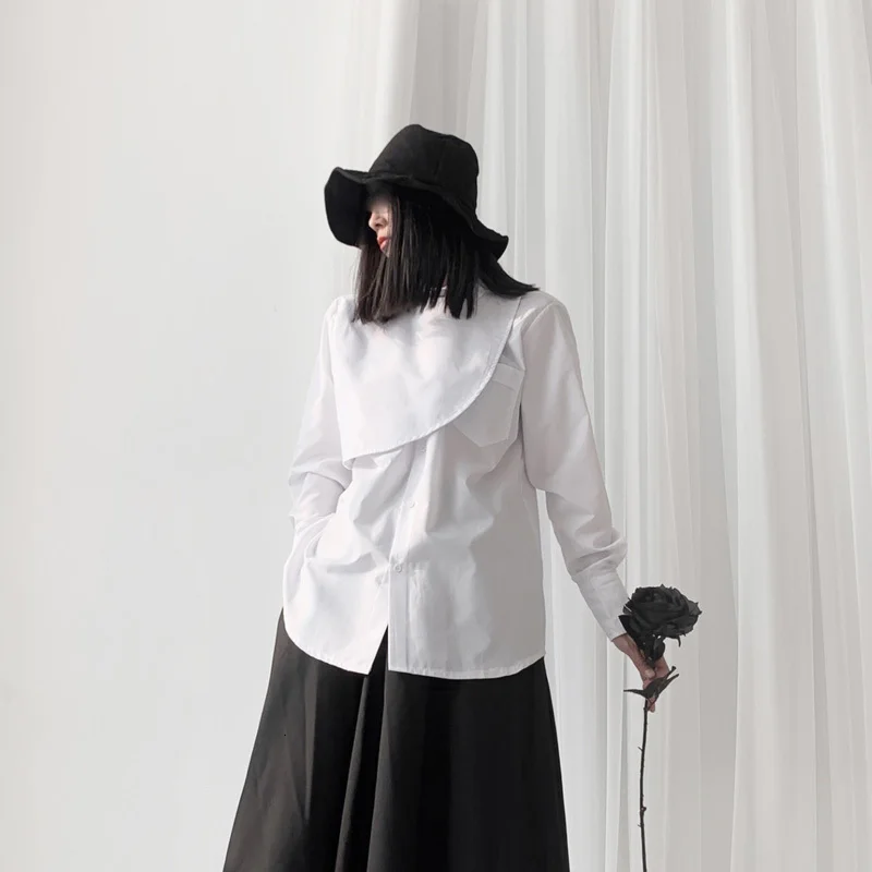 

NoEnName_Null Women White Split Joint Big Size Blouse New Lapel Long Sleeve Loose Fit Shirt Fashion Tide Spring Autumn 2020 50cs